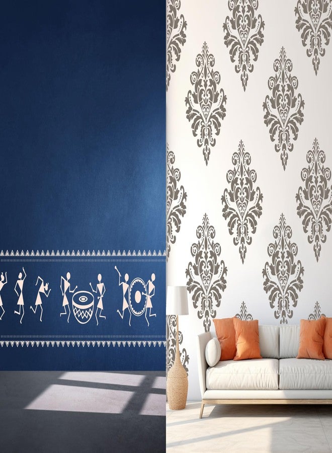 StenCart Combo of 2 Warli Art Tribal & Damask Design Jodhpur Stencils for Wall Painting DIY Reusable Wall Stencil Design for Wall Decoration (16x24 inch) -Pack of 2 - Image 2